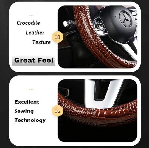 Luxury Crocodile Texture Glossy Leather Car Steering Wheel Cover, New Universal 15 Inch Vehicle Steering Wheel Cover for Cars, Trucks, Suvs, Pickups Interior Accessories (Blue) - color: Blue