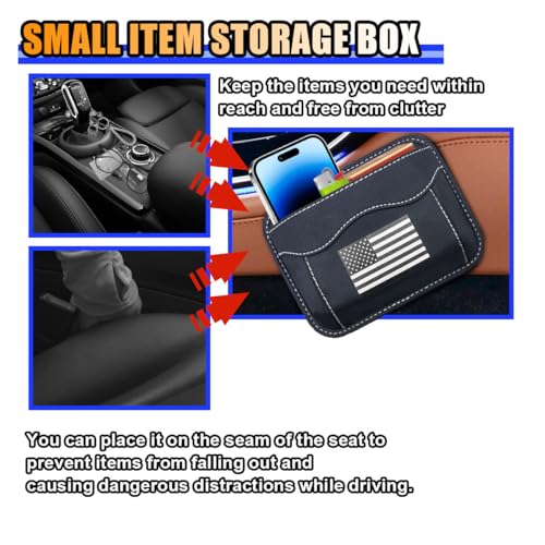 American Flag Car Seat Side Pocket Organizer, PU Leather Seat Gap Filler Tray Pouch, Auto Cell Phone & Sunglasses Holder, Mini Vehicle Storage Bag for Stowing Tidy (Flag, Black/White) - color: Black/White, style: Flag