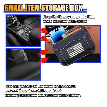 American Flag Car Seat Side Pocket Organizer, PU Leather Seat Gap Filler Tray Pouch, Auto Cell Phone & Sunglasses Holder, Mini Vehicle Storage Bag for Stowing Tidy (Flag, Black/White) - color: Black/White, style: Flag