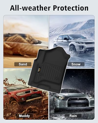 Floor Mats for 2014-2018 Chevy Silverado/GMC Sierra 1500 Crew Cab & 2015-2019 Silverado/Sierra 2500 HD/3500 HD Crew Cab,All Weather TPE Floor Liners Custom Fit for Chevy Silverado Full Set Car Mats - size: for 2014-2018 Chevy Silverado Floor Mats