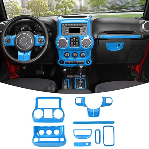 RT-TCZ for Jeep JK Interior Trim Kit Blue, JKU Center Console Dashboard Panel Trim Cover for Jeep Wrangler JK JKU 2011-2017 Light Blue Interior Accessories 10pcs - color: blue