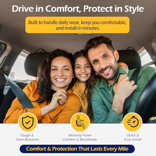kingphenix 2 Pack Front Memory Foam Leather Car Seat Covers, Breathable 4D Mesh, Easy Install Automotive Seat Protectors, Airbag Compatible, Universal Fit for Cars, Trucks, Vans, SUV - Black