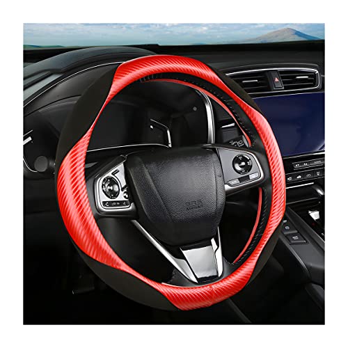 Steering Wheel Cover for Women and Men, Carbon Fiber Plush Steering Wheel Cover Soft Anti-Slip Comforting, Universal 15 Inches Steering Wheels Accessories (Carbon Fiber Red/Black) - color: Carbon Fiber Red/Black