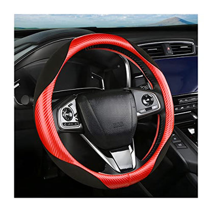 Steering Wheel Cover for Women and Men, Carbon Fiber Plush Steering Wheel Cover Soft Anti-Slip Comforting, Universal 15 Inches Steering Wheels Accessories (Carbon Fiber Red/Black) - color: Carbon Fiber Red/Black