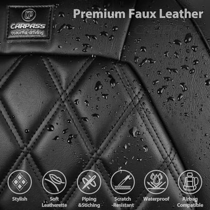 CAR PASS Luxury Nappa Leather Car Seat Covers Front Seats Only, Waterproof Faux Leather Front Seat Covers, Universal Automotive Seat Cushion Fit for Sedan SUV Truck Van, Airbag Compatible Rhomb Black - color: All Black