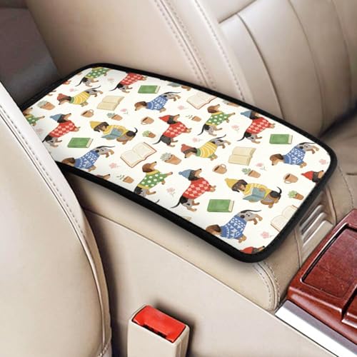 Car Handrail Box Cushion Soft Comfortable Anti Slip Middle Consoles Protector, Universal for Most Cars Trucks and SUV Fashion Car Interior Accessories Unisex - Dachshund