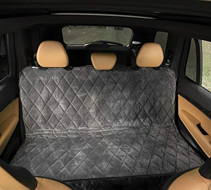 Velvet Rear Car Seat Protector w/o Hammock | Washable & Waterproof Back Seat Dog Cover for Car, Truck, & SUV | Nonslip, Tear Resistant Pet Seat Cover | Regular London Grey