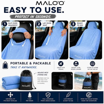Malo’o SeatGuard Seat Cover – Microfiber Towel or Premium Terry Cloth w/Nylon Backing – Universal Car Seat Protector for Beach, Gym, Surf, Pets & Travel – Quick Dry, Machine Washable