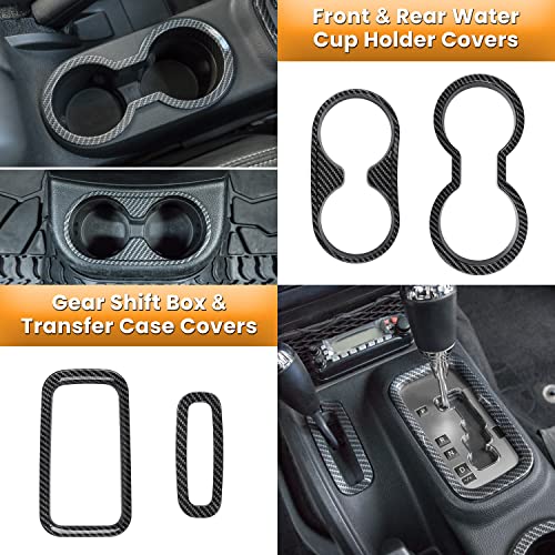 18 PCS Full Set Interior Decoration Trim Kit Steering Wheel Center Console Door Handle Air Conditioning Vent Cup Holder Gear Cover Trim for Jeep Wrangler JK JKU 2011-2018 4-Door (Glossy Carbon Fiber) - color: Carbon Fiber