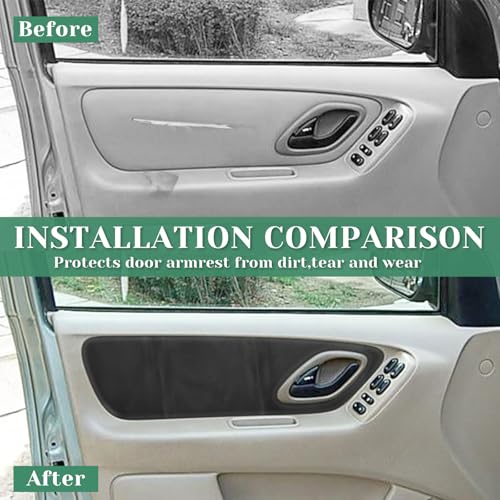 2PCS Front Door Panel Cover Compatible with Ford Escape 2001-2007 Left and Right Vinyl Leather Insert Cards Protector Trim Black (Only Leather Part)