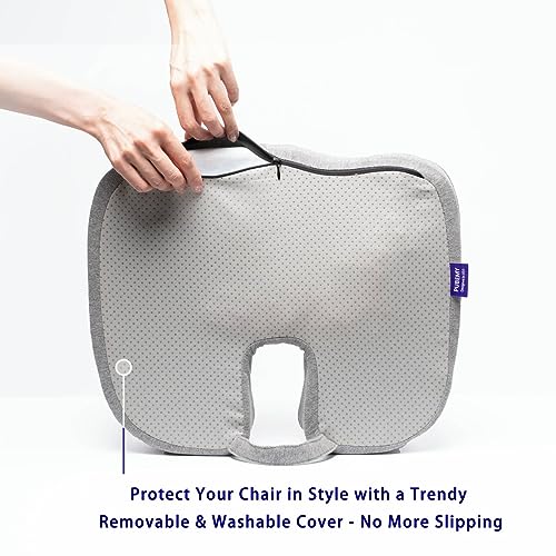Gel Infused High Dense Memory Foam Seat Cushions for Office Chair, Car, Wheelchair-Coccyx Seat Cushion for Tailbone Pain Pressure Relief (Light Grey)