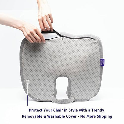 Gel Infused High Dense Memory Foam Seat Cushions for Office Chair, Car, Wheelchair-Coccyx Seat Cushion for Tailbone Pain Pressure Relief (Light Grey)