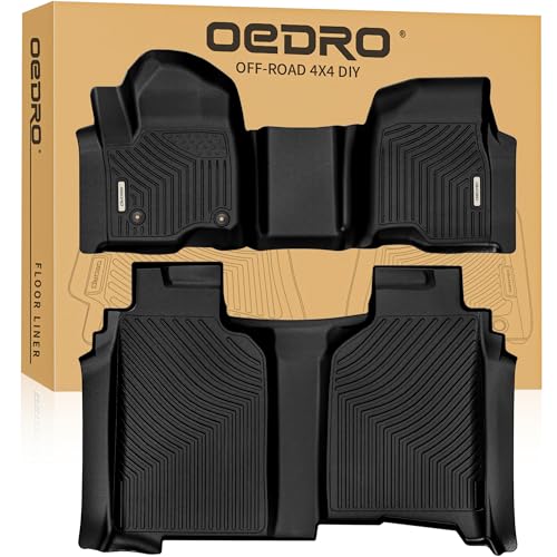 OEDRO Floor Mats Fit for 2019-2026 Chevy Silverado/GMC Sierra Denali 1500 & 2020-2026 Silverado/Sierra 2500HD/3500HD Crew Cab Without Rear Underseat Storage Box, TPE All-Weather Car Mats, Black - style: Bench Seat| Crew Cab| w/o underseat storage