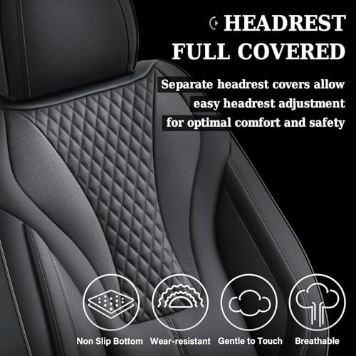 Coverado Waterproof Nappa Leather Car Seat Covers, Automotive Seat Covers，Front Car Seat Cushion & Car Seat Protector, Black Seat Covers Universal Fit for Most Cars, SUVs, Trucks - color: Black-N, size: Front