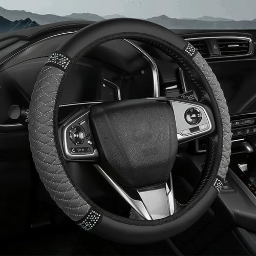 Bling Car Steering Wheel Cover, 15 Inch Rhinestones Soft Leather Elastic Steering Wheel Protector, Universal 15 Inch for Women Girls, Fit Vehicles, Sedans, SUVs, Vans, Trucks (Grey) - color: Grey