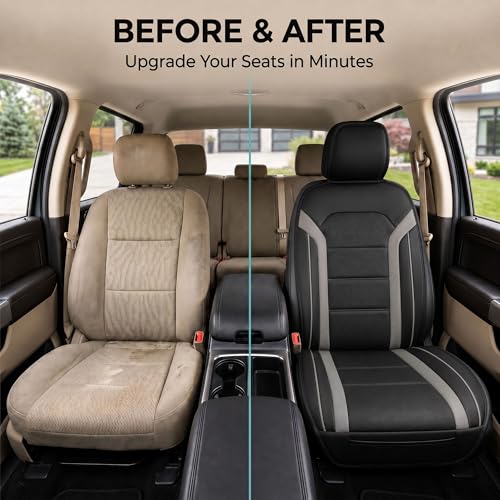 FH Group Front Set Faux Leather Car Seat Covers Cushions for Low Back Seat, Universal Fit, Airbag Compatible Seat Cover for SUV, Sedan Gray/Black - color: Gray - Front Set