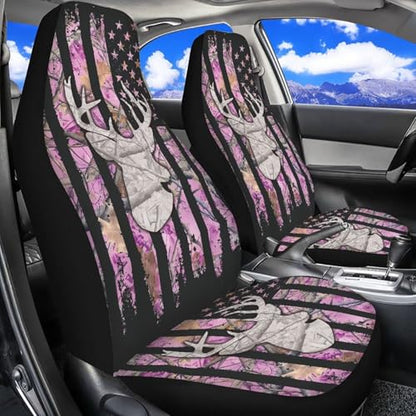 American Flag Deer Car Seat Covers Universal Front Car Seats Breathable Anti-Slip Back Fabric Removable Automotive Accessories Suitable for Cars SUV - color: American Flag Deer