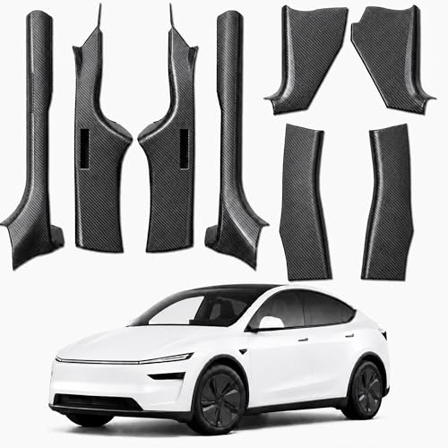 8PCS Door Sill Protector for Tesla Model Y Juniper 2025 2026, Carbon Fiber Texture Door Entry Guard Covers, Anti-Kick Anti-Scuff Full Coverage Threshold Trim, ABS Interior Accessories, Front & Rear