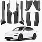 8PCS Door Sill Protector for Tesla Model Y Juniper 2025 2026, Carbon Fiber Texture Door Entry Guard Covers, Anti-Kick Anti-Scuff Full Coverage Threshold Trim, ABS Interior Accessories, Front & Rear