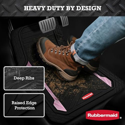 Rubbermaid Car Floor Mat, Heavy Duty All-Weather Car Mats Full Set with Dual-Tone Pink Aluminum Inserts – Universal Fit, Anti-Slip Backing, Trim-to-Fit for Most SUV, Sedan, Van