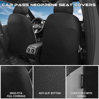 CAR PASS Waterproof Black Gray Car Seat Covers Front Seat Covers Neoprene Wetsuit,All-Weather Non-Slip Durable,Universal Fit for SUV Sedans Trucks Van Automotive,Airbag Compatible,3D Emboss Black Gray - color: Black and Gray, size: Two Front