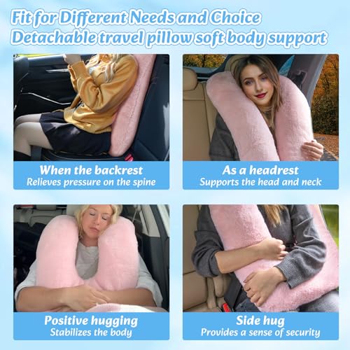 Travel Pillow, Car Pillow for Kids & Adults - Ergonomic Travel Pillows Sleeping Aid for Neck & Body Support, Car Travel Essentials Pillow on Road Trips-Pink - color: Pink
