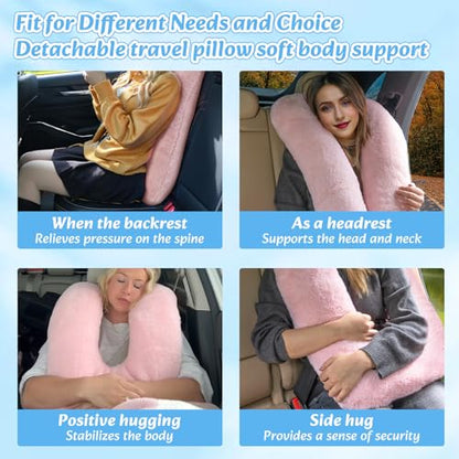 Travel Pillow, Car Pillow for Kids & Adults - Ergonomic Travel Pillows Sleeping Aid for Neck & Body Support, Car Travel Essentials Pillow on Road Trips-Gray - color: Gray