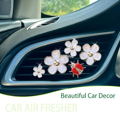 ORIESSE 5pcs Flowers Ladybug Air Vent Clips Car Accessories Set 2pcs White Daisy Flower Car Air Freshener Vent Clips 3pcs Vent Decoration Interior Aesthetic Clips Refillable Diffuser