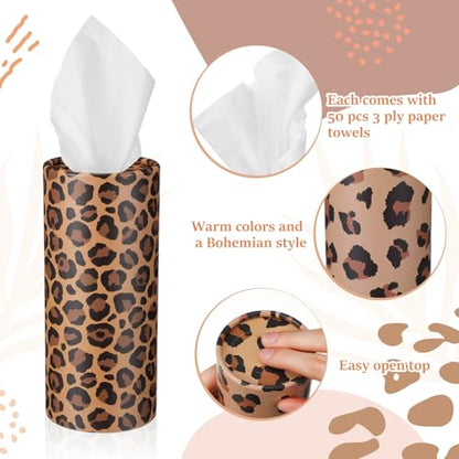 Maxcheck 20 Pack Car Tissues Cylinder with 3 Ply Facial Napkins Bulk, Travel Round Tissue Boxes for Car Cup Holder Paper Napkins Tube Container for Home Bathroom Office (Leopard Style) - style: Leopard Style