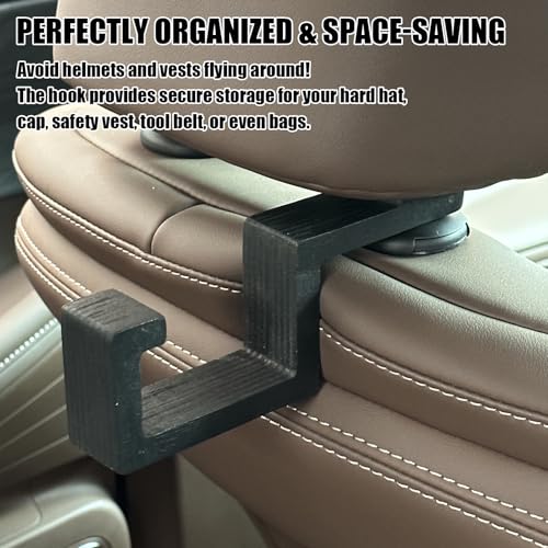 Hard Hat Holder for Truck Seat Bamboo Hard Hat Hook for Seatback, Headrest Hooks for Car, Portable Hard Hat Hanger, Holds Hard Hat and Vest with Ease (1)