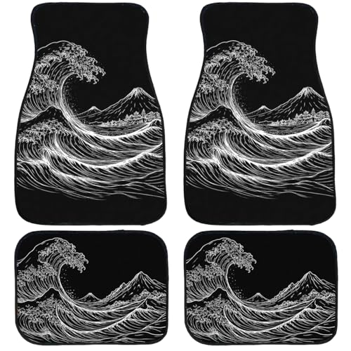 Wave Mountain Car Floor Mats Set of 4 Japanese Ink Line Art Zen Automotive Foot Mats Rugs Carpet for Car Non-Slip Auto Car Accessories Universal Fit Car Accessories for Truck - color: Wave Mountain