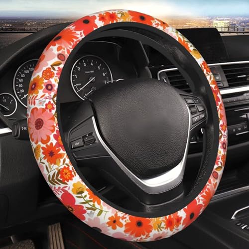 Flower Steering Wheel Cover Cute Floral Daisy Daisies Auto Steering Wheel Protector Anti-Slip Breathable Car Accessories Sweat Absorption Universal 15 inch Fit Auto SUV Sedan Vans Trucks - color: Flowers