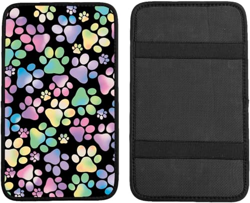 Universal Car Center Console Cushion Pad,Dog Paw Print 2 Car Armrest Pad Car Armrest Seat Box Cover Protector for Most Vehicle, SUV, Truck, Car - color: Dog Paw Print 2