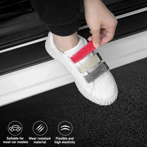 Car Door Sill Protector, 4D Carbon Fiber Flexible Flame Retardant PVC Rubber Plastic Trunk Side Door Threshold Anti Tread Stickers, Car Door Entry Guard Sill Protector for Most Car SUV Truck (Black)