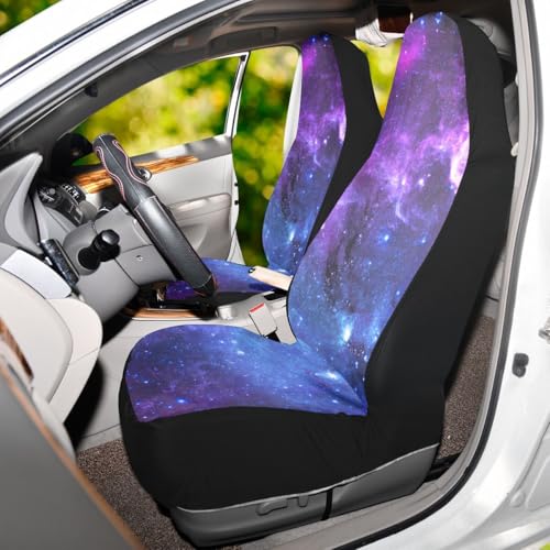 2 PCS Galaxy Car Seat Covers Deep Space Star Field Abstract Universe Blue Purple Galaxy Stars Nebula Design Vehicle Seat Protector Cushion Cover Universal Car Accessories for Truck Sedan - color: Purple Blue