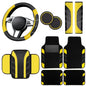 NBTEPEM 10 Pcs Car Floor Mats Full Set & Sport Leather Steering Wheel Cover 14.5-15 inch, Center Console Cover, Seat Belt Cushion, Cup Holder Coaster, Universal Automobile Interior Sets (Yellow)