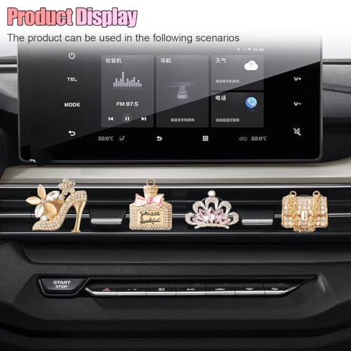 4PCS Bling Car Air Vent Clip, Crystal Rhinestone Heels Bag Crown Perfume Bottle Dashboard Air Vent Trim Clips, Car Interior Outlet Diffuser Decoration Accessory for Women (Gold) - size: Gold