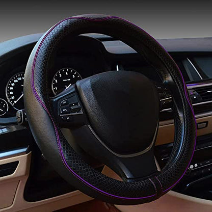Gomass Car Steering Wheel Cover, Anti-Slip, Safety, Soft, Breathable, Heavy Duty, Thick, Full Surround, Sports Style (Black with Purple line) - color: Black with Purple line