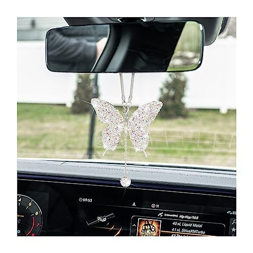 zipelo Bling Butterfly Diamond Car Accessories, Crystal Car Rear View Mirror Charms for Women, Car Decoration Lucky Gifts Hanging Interior Crystal Ornament Pendant Decor for Cars (AB Color) - color: Ab Color