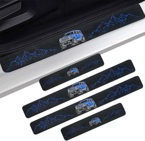 4PCS Carbon Fiber Door Sill Protectors Front/Rear Anti-Scratch Entry Guard (Door-Blue) - color: door-blue