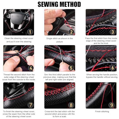 Genuine Leather Steering Wheel Cover, Stitch On Wrap for Steering Wheel up to Diameter 15 Inches, DIY Sewing Steering Wheel Protector, Car Accessories (Black, Glossy) - size: Glossy