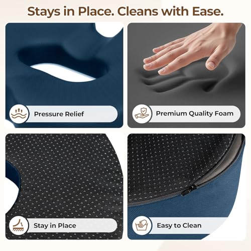 Ergonomic Donut Pillow Seat Cushion with Raised Rear Support, Large Memory Foam Cushion for Tailbone, Hemorrhoids & Sciatica Relief, Office Chair, Car, Travel, Postpartum, Blue - color: Blue