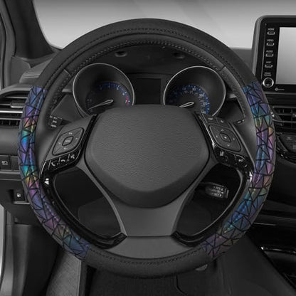 BDK Geometric Prism Sparkle Glitter Steering Wheel Cover - Car Steering Wheel Cover for Women with Shiny Holo Bling Accents, Fits Most Car Truck Van SUV Wheel Sizes 14.5 to 15 inch - color: Geometric Prism
