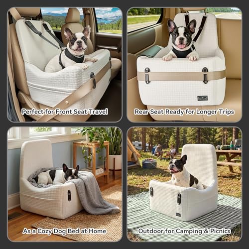 PETSFIT Dog Booster Car Seat for Small/Medium Dogs Up to 35 lbs – Patented Safety System, 5" Memory Foam Pet Car Seat, Fully Detachable and Washable Cover, Front/Back Seat Travel Booster (Beige) - color: Beige