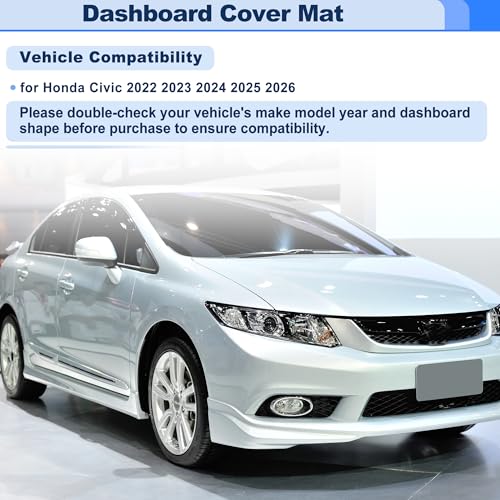 Dashboard Cover for Honda Civic 2022 2023 2024 2025 2026 Interior Polyester Dash Cover Mat Pad Carpet Non-Slip Dashboard Protector Sunshine UV & Heat Resistant Black - style: for Honda Civic 2022-2026