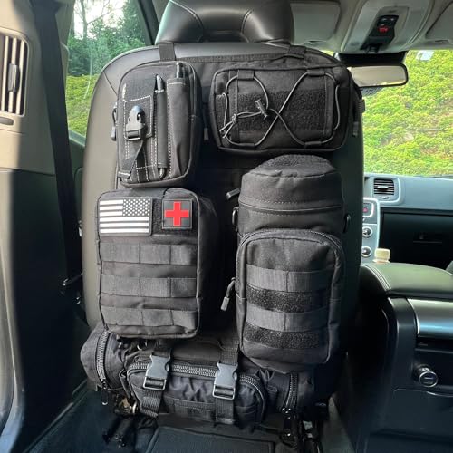 8 Pack Tactical Molle Car Seat Back Organizer Vehicle Panel with 7 Detachable Molle Pouch for Car Truck Ford Jeep Vehicle Automotive Organizer For Man Combined On Demand (7 Pouches) - style: 7 Pouches