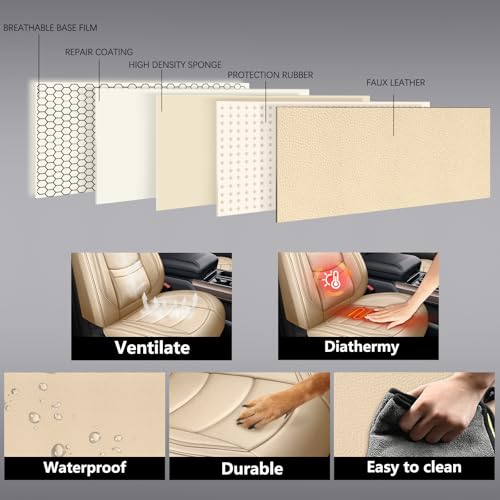 Leather Car Seat Covers Full Set,Universal Fit for Most Cars,SUVs and Sedans,Waterproof Luxury Leatherette Cushions, 5 Seats Protectors (Beige, Front Pair-2 Seats(Driver and Passenger)) - color: Beige, size: Front Pair-2 seats(driver and passenger)