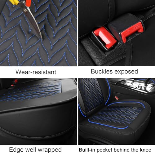 MIROZO Front Seat Covers Blue, Leather Car Seat Covers Automotive Seat Covers Vehicle Seat Covers Universal Fits for Most Sedan, Truck and SUV (2PCS Front, Black and Blue) - color: Black And Blue, size: 2PCS Front
