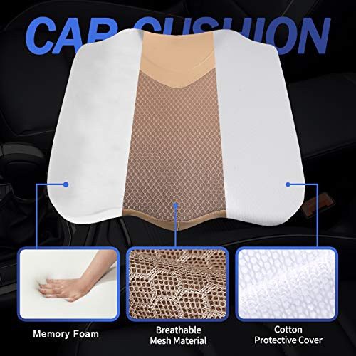 Car Seat Cushion, Comfortable Memory Foam Cushion for Driving, Auto Heightening Wedge Cushion for Sciatica Tailbone Pain Relief (Beige) - color: Beige