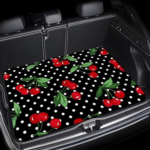 Universal Car Trunk Mat 29" x 39",Cherry Polka Dot Print All Weather Trunk Protection Cargo Liner, Durable Cargo Mat Rear Trunk Liner, Stylish Vehicle Interior Accessories Suitable for Most Car Models - color: Cherry Polka Dot
